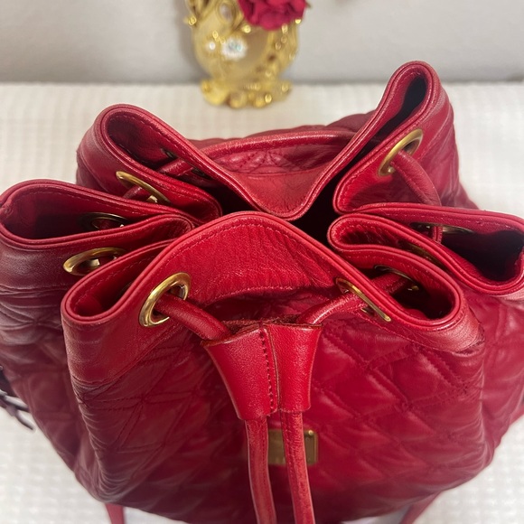 MCM Red Quilted Leather Bucket Bag - Picture 6 of 11